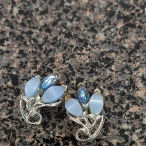 Elegant Silver and Blue Clip On  Earrings